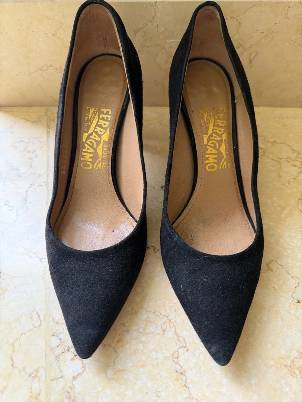 Salvatore Ferragamo Black Suede Pointed Toe Pumps